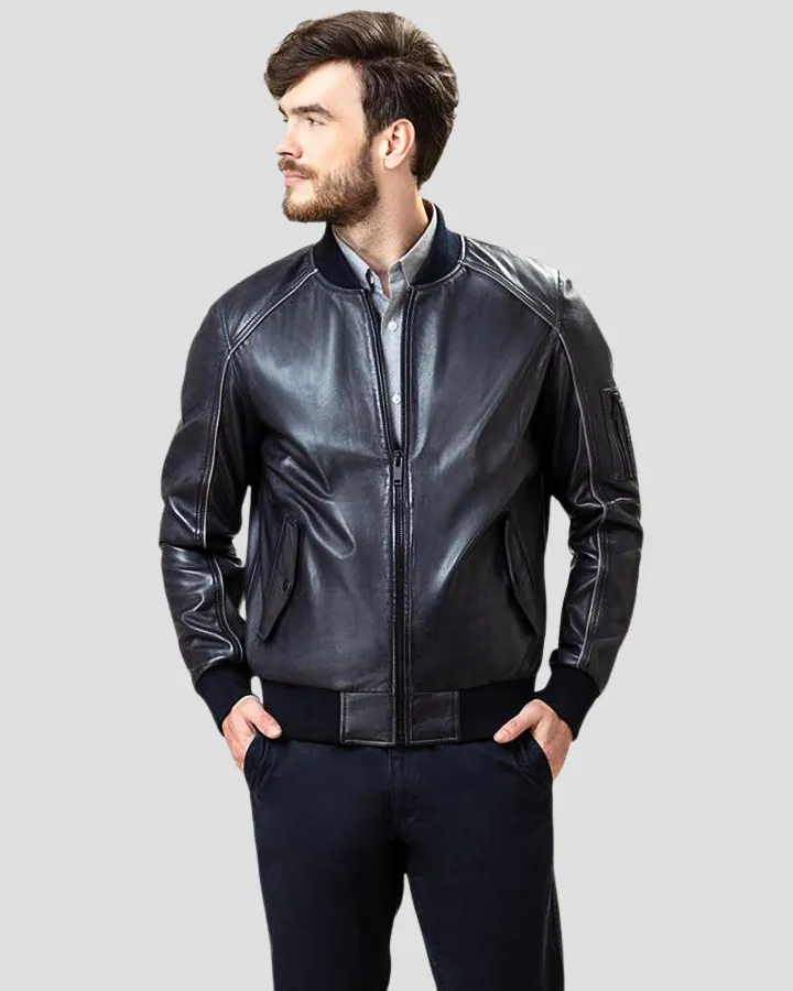 Abramo Black Bomber Lambskin Leather Jacket