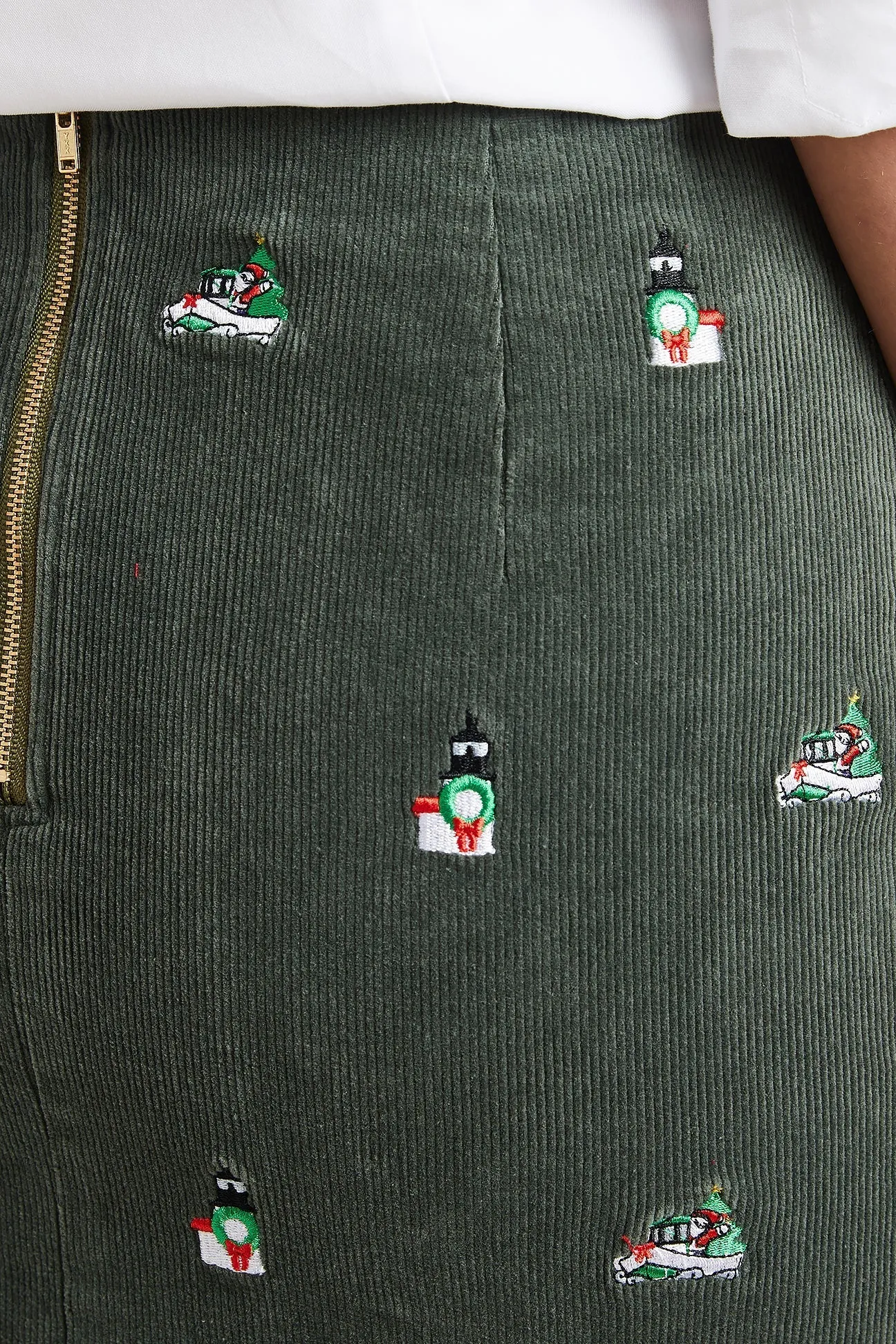 Ali Skirt Corduroy Olive with Santa Boat & Lighthouse