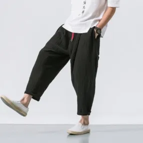 Ankle-Length Loose Harem Linen Pants