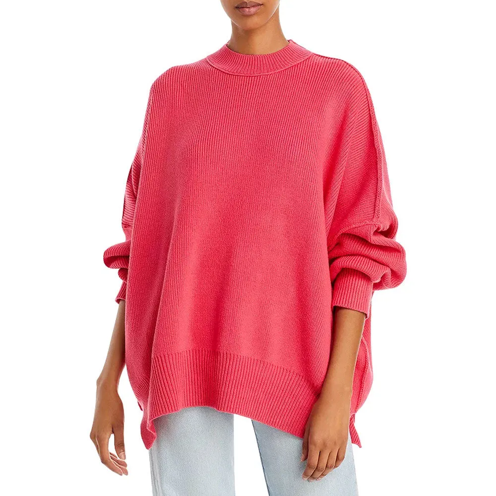 Athletic Crew Neck Drop Shoulder Long Sleeve Split Side Rib Knit Oversized Sweater