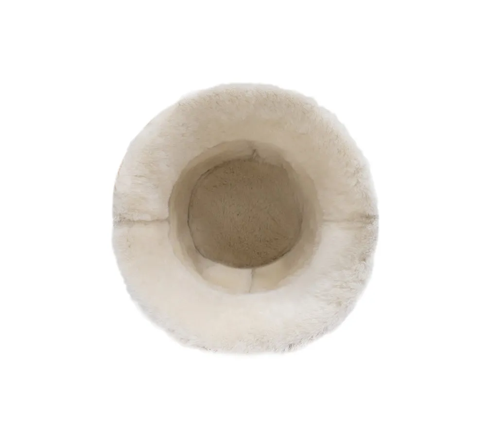 AUSTRALIAN SHEPHERD® Fluffy Sheepskin Wool Bucket Patchwork Hat