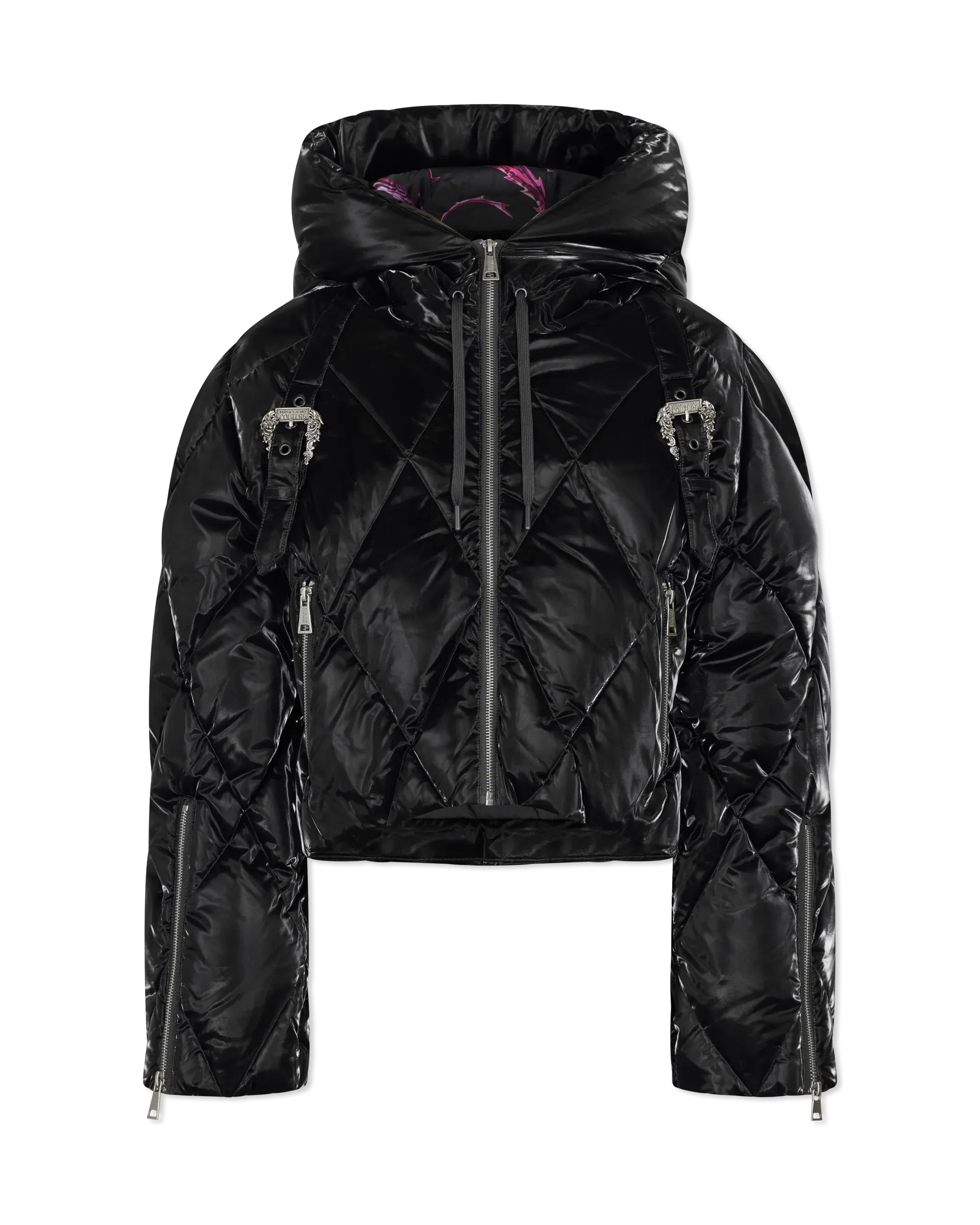 Baroque Buckle Hooded Puffer Bomber Jacket