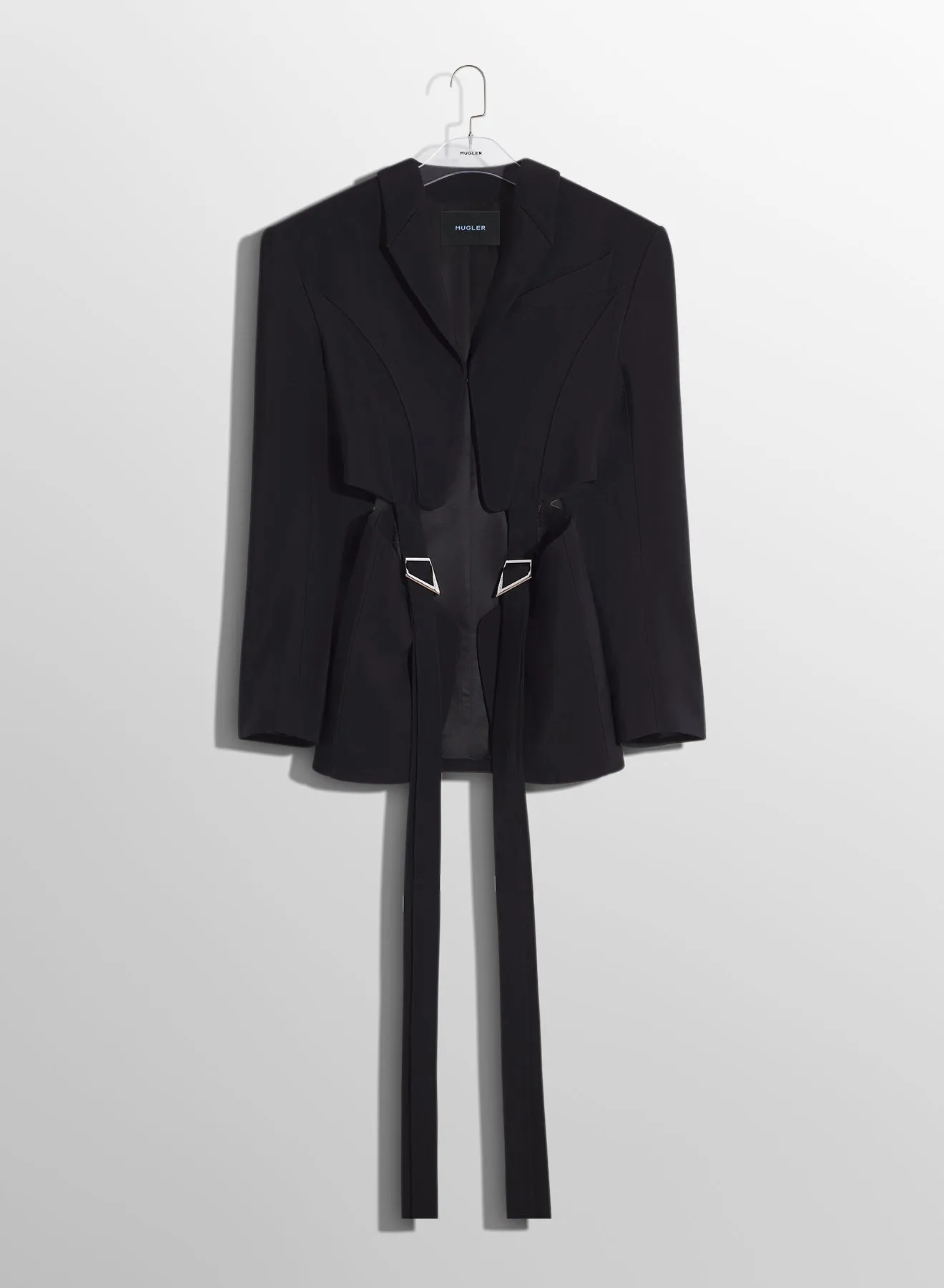 black buckled tailored wool jacket