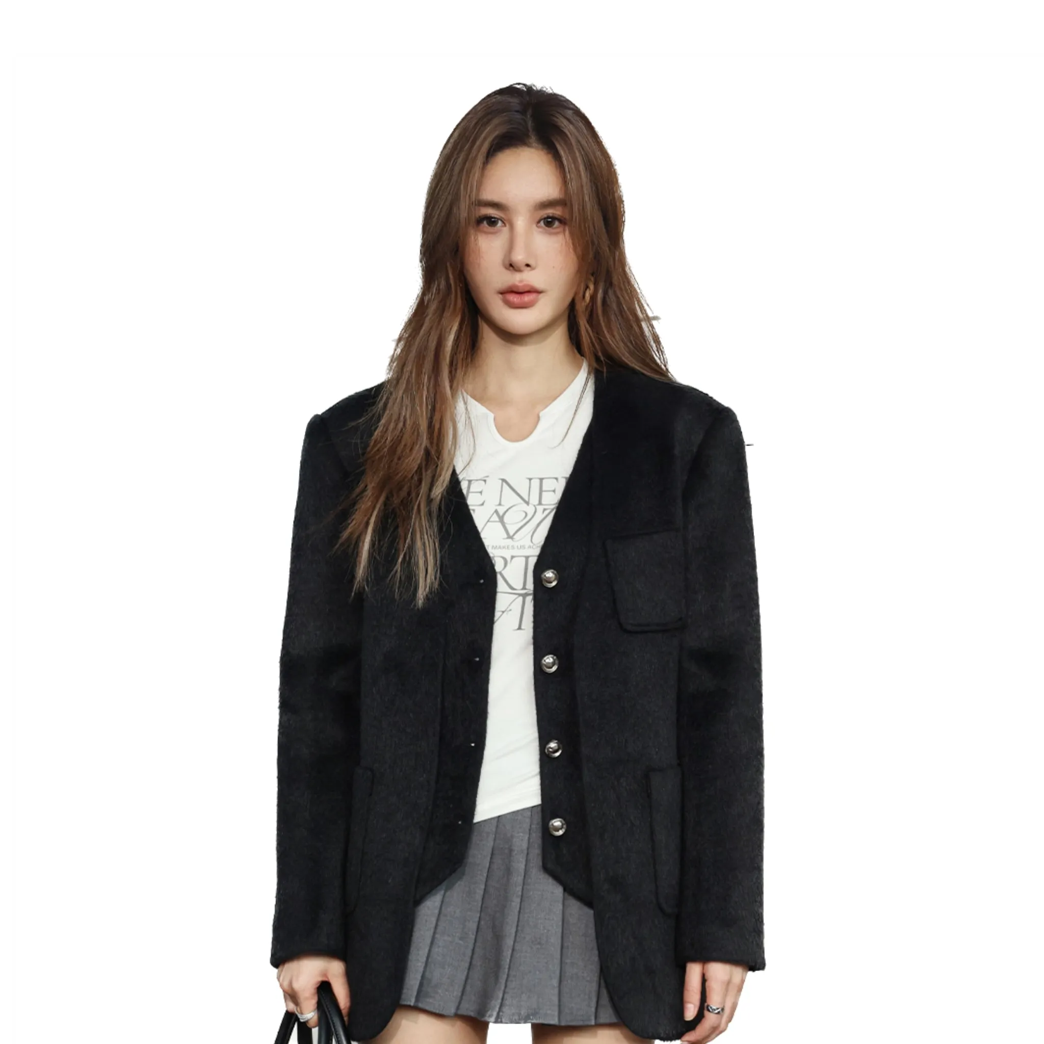 Black Fluffy Blazer Jacket