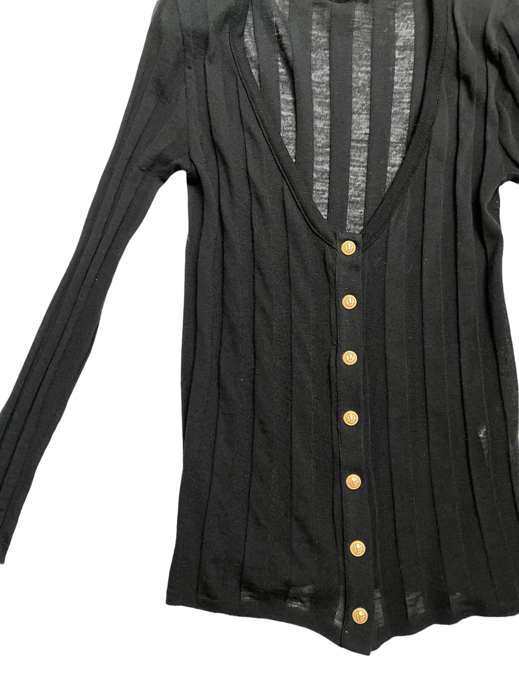 Black Wool Ribbed Cardigan - M