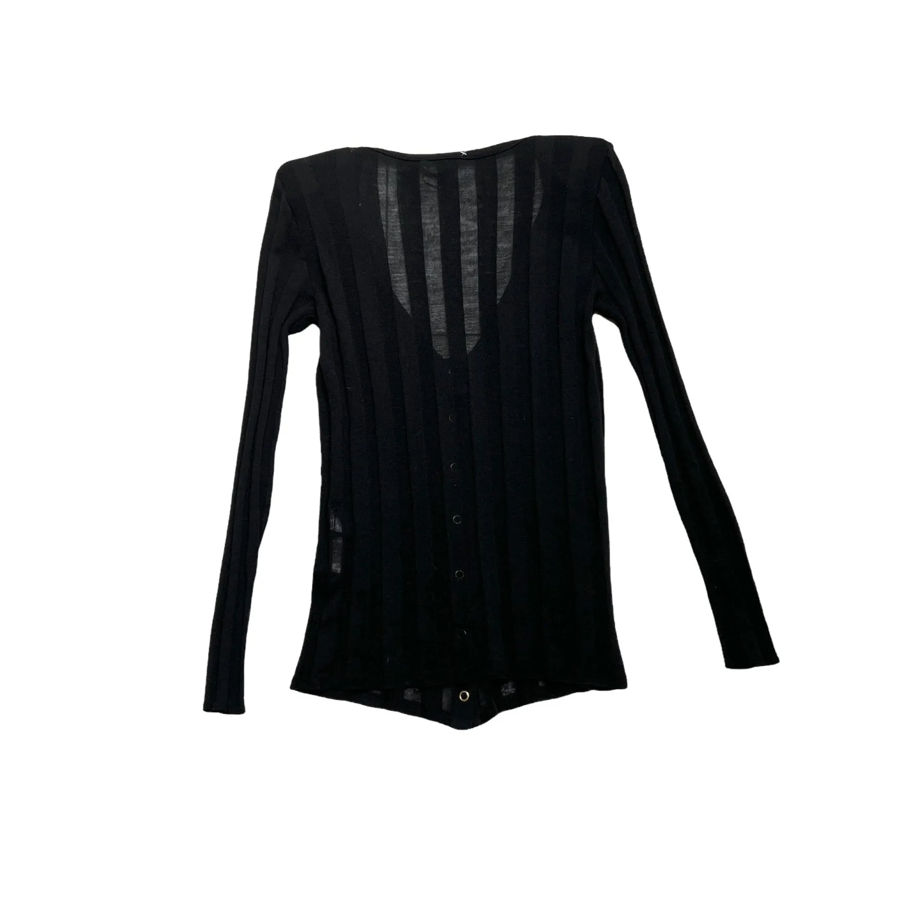 Black Wool Ribbed Cardigan - M