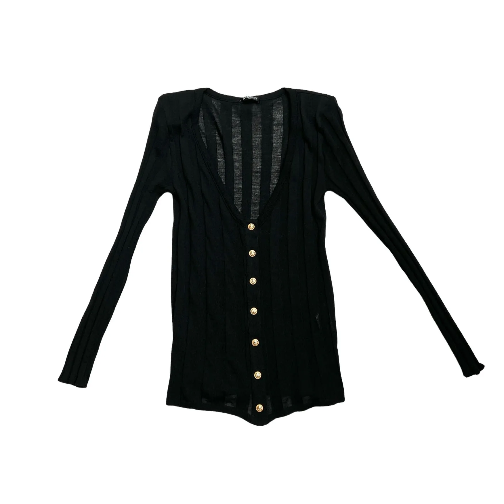 Black Wool Ribbed Cardigan - M