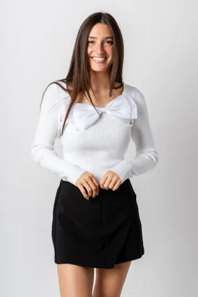 Bow detail ribbed sweater off white