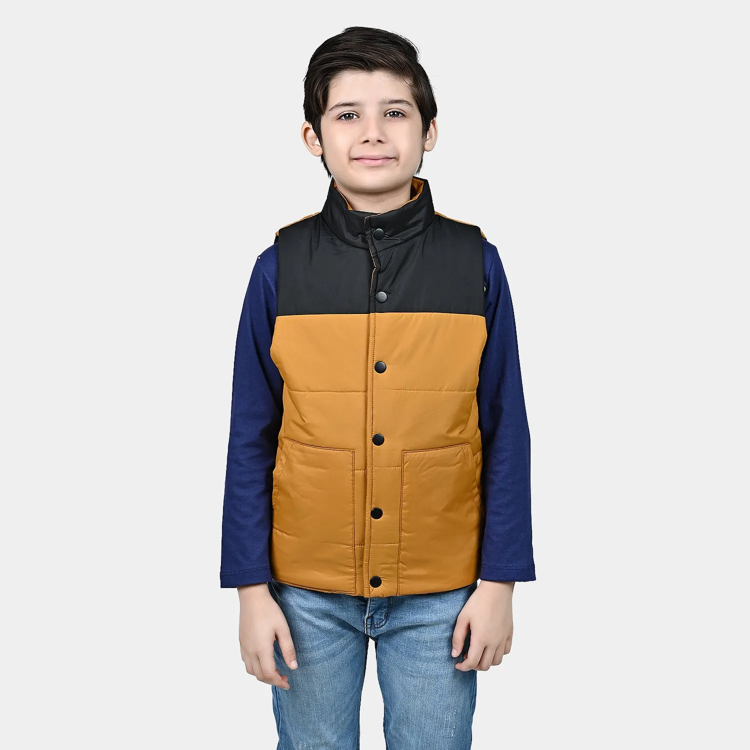 Boys Quilted Jacket S/L-Mustard/Navy