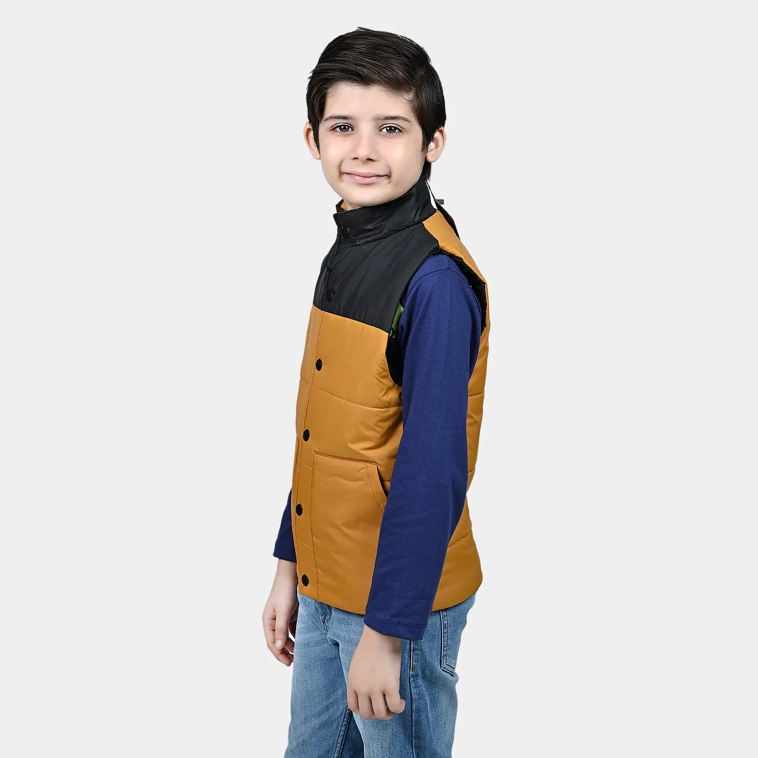 Boys Quilted Jacket S/L-Mustard/Navy