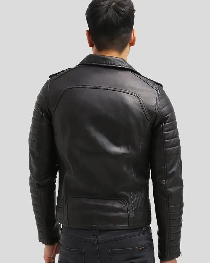 Cain Black Slim Fit Biker Leather Jacket