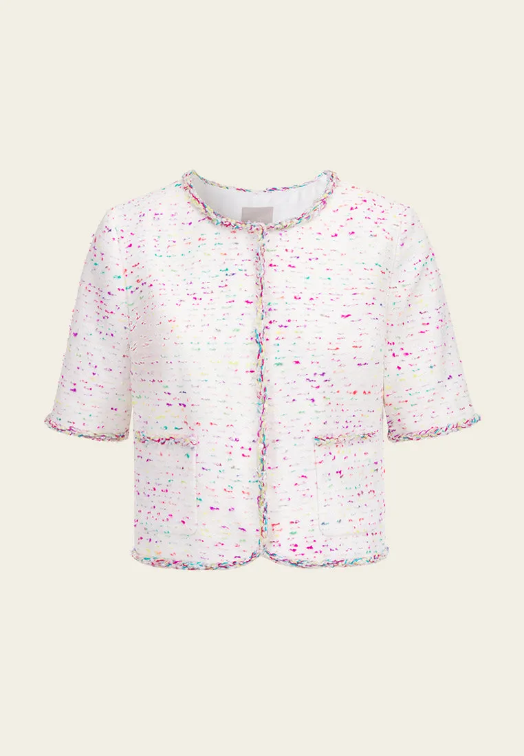 Candy White Tweed Short Sleeves Jacket