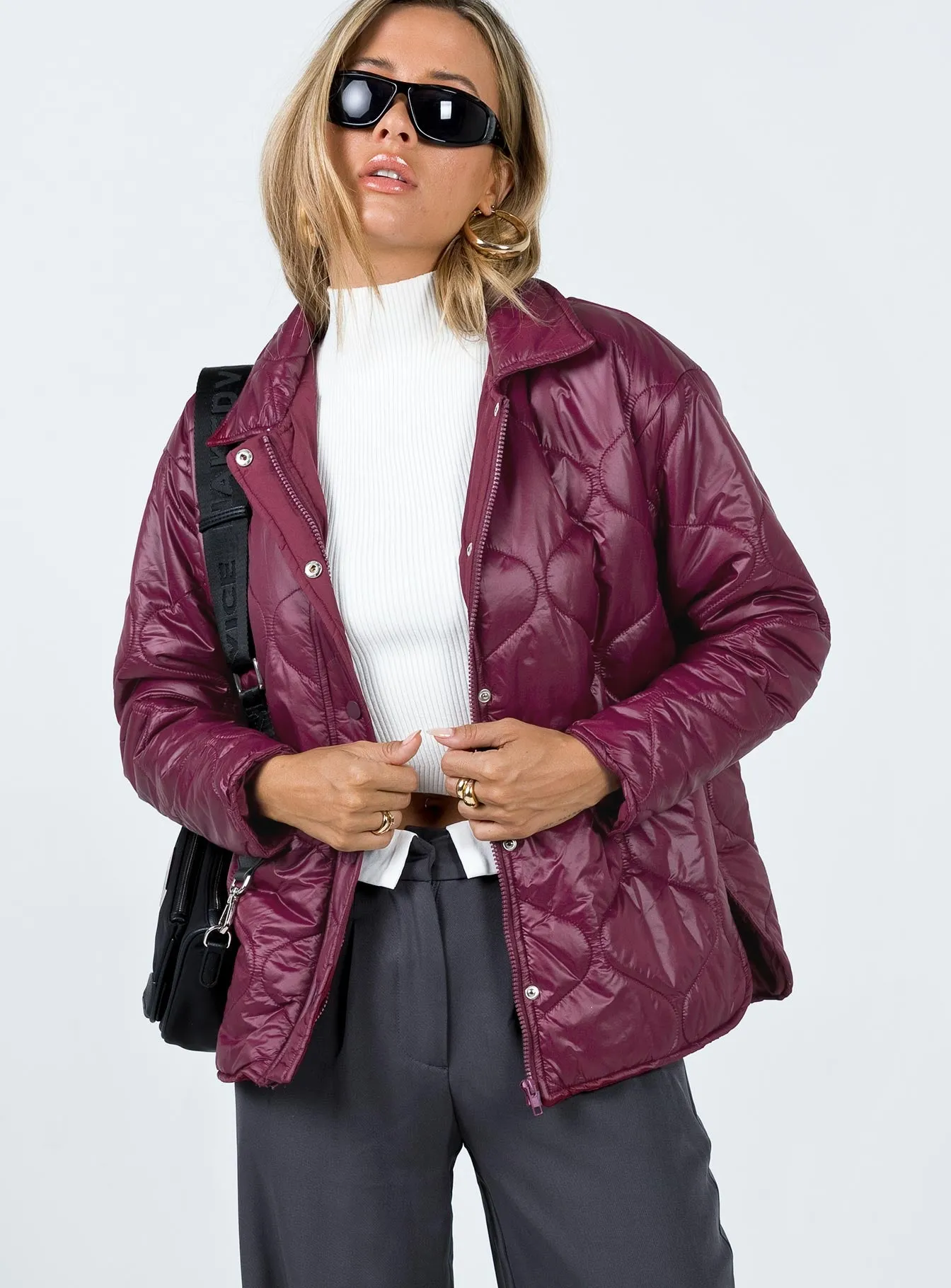 Cosmelia Quilted Puffer Jacket Wine