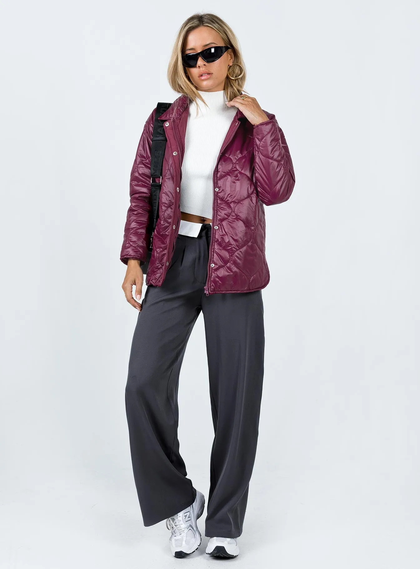 Cosmelia Quilted Puffer Jacket Wine