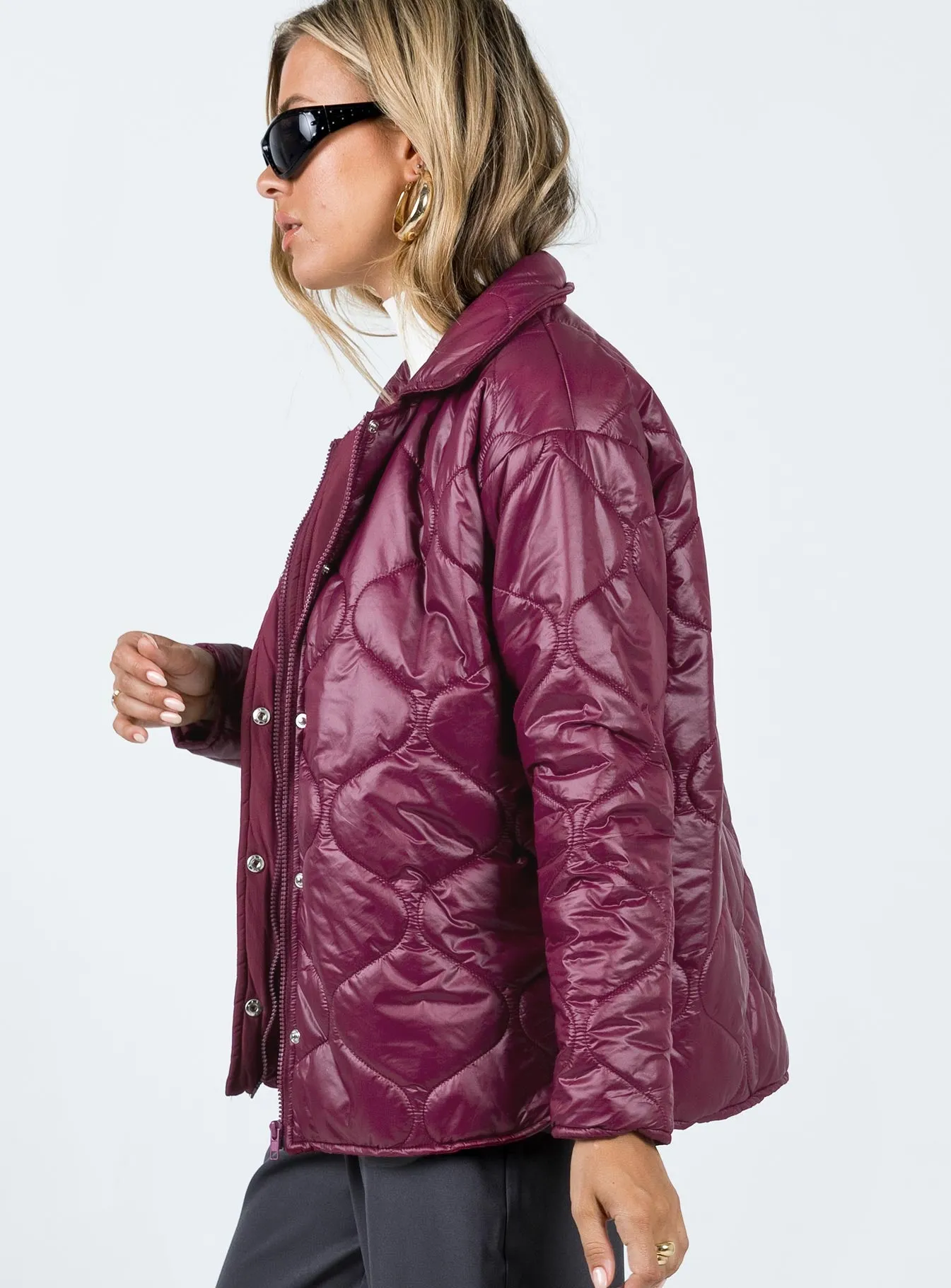 Cosmelia Quilted Puffer Jacket Wine