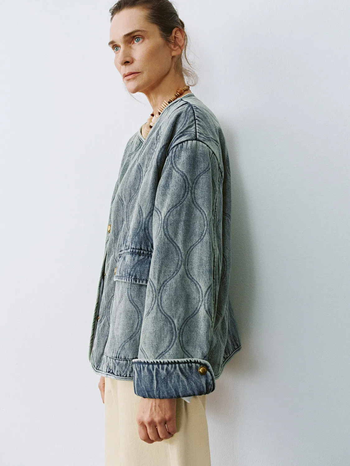 Denim Button Up Quilted Jackets