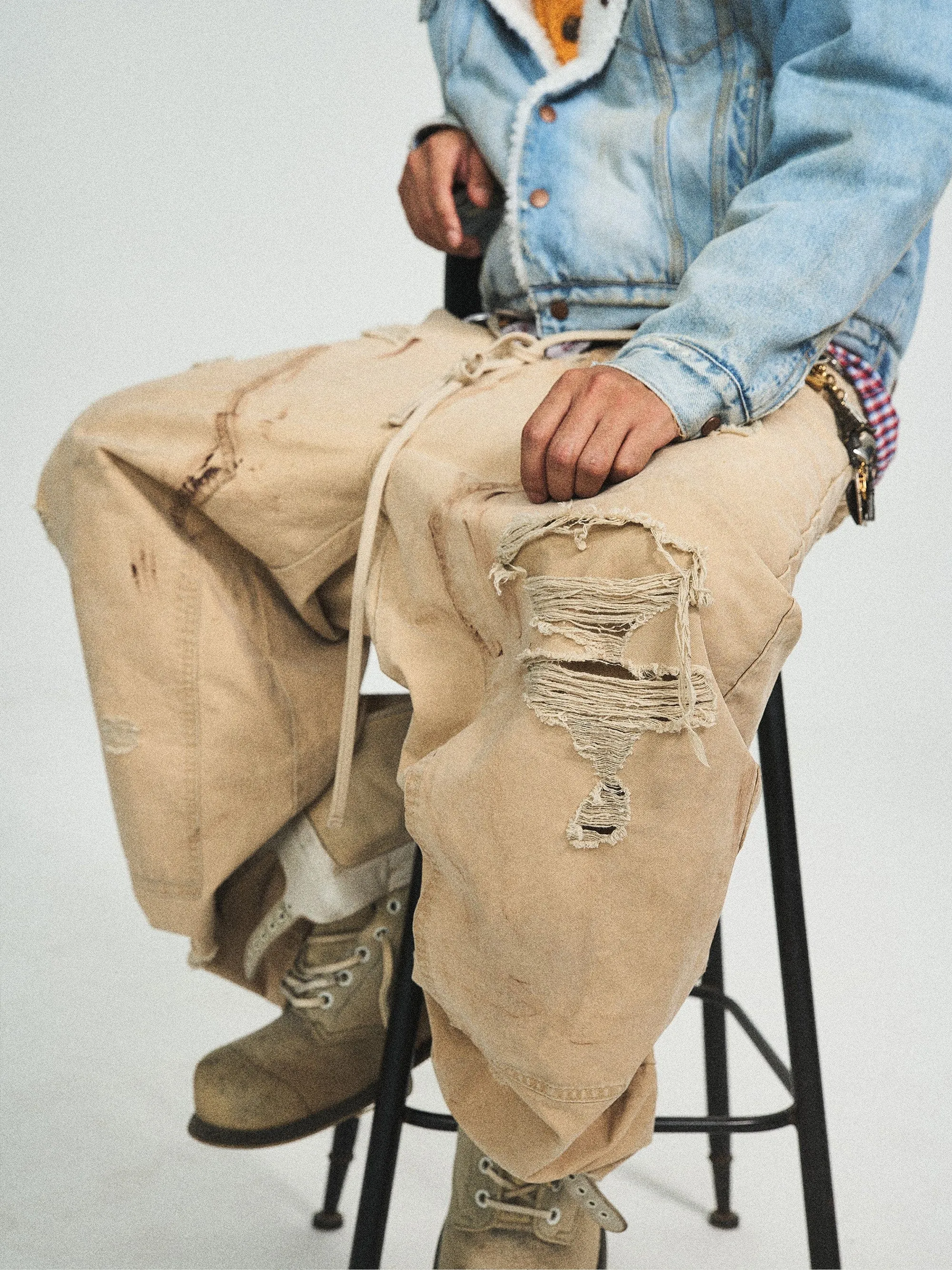 Distressed Double-Knee Pants