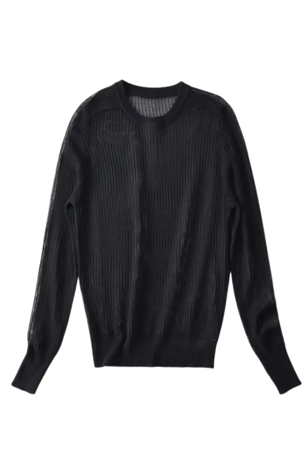 'Fey' Round Neck Rib Knit Thin Sweater (3 Colors)