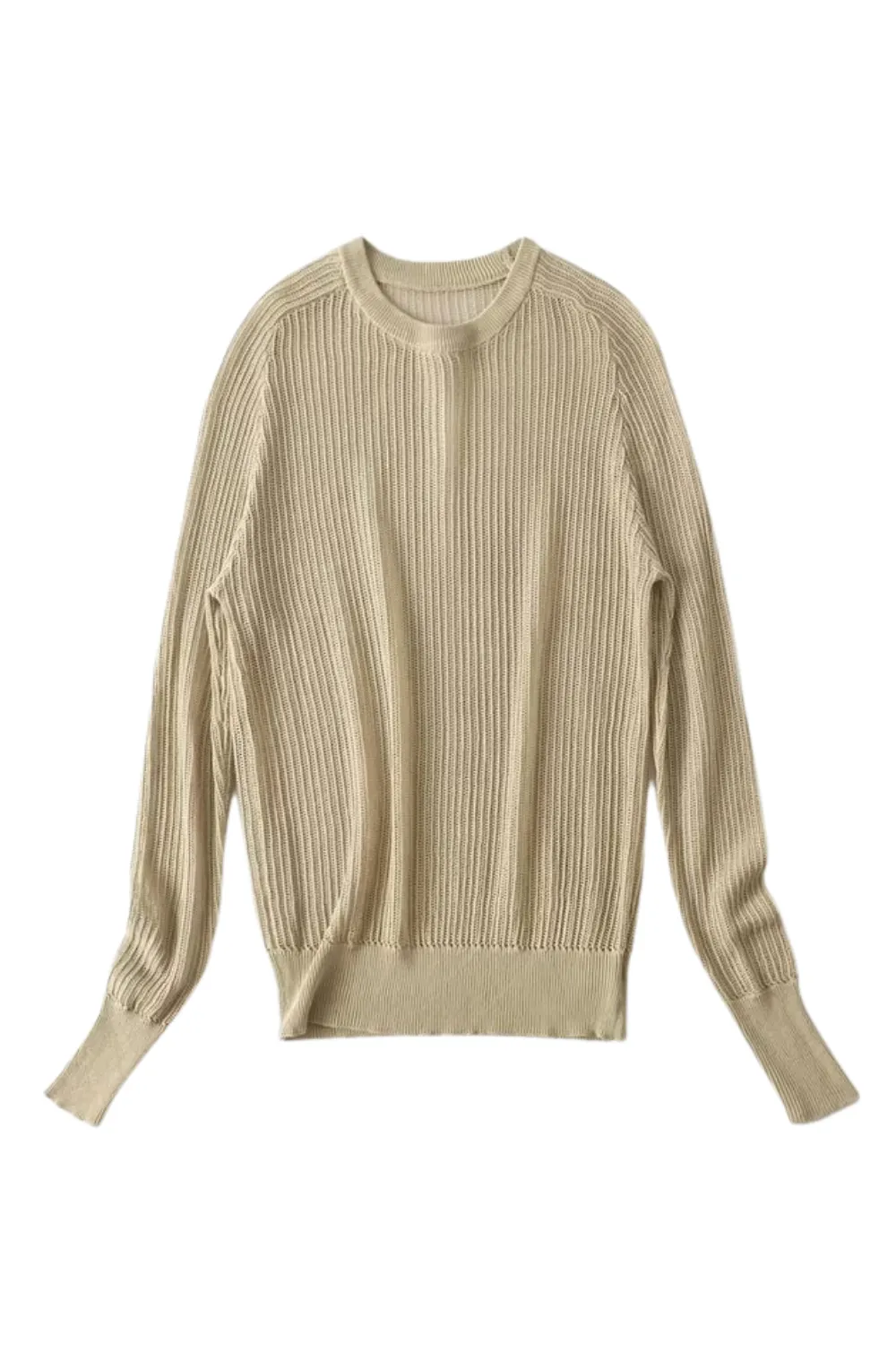 'Fey' Round Neck Rib Knit Thin Sweater (3 Colors)