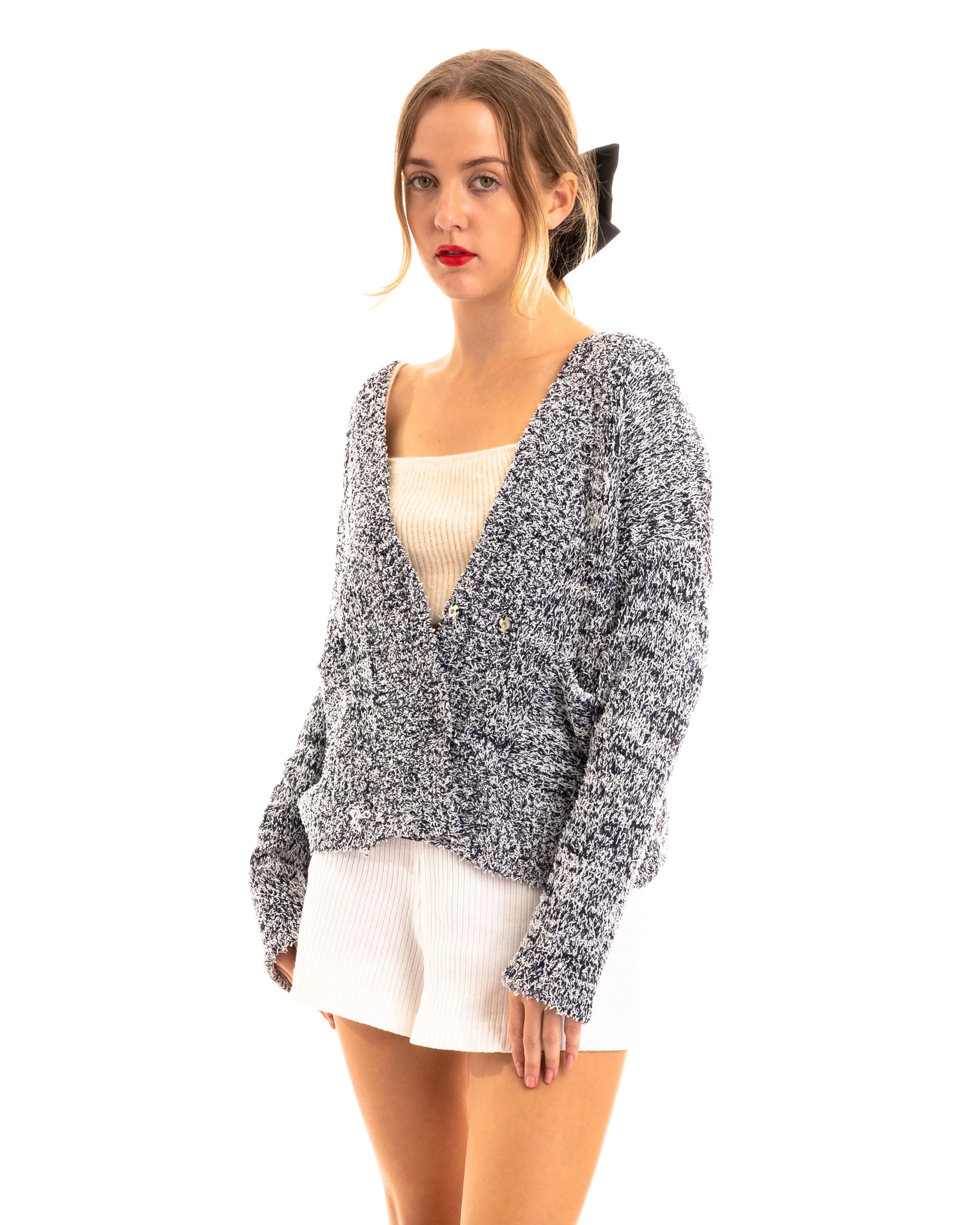 Fluffy V neck cardigan