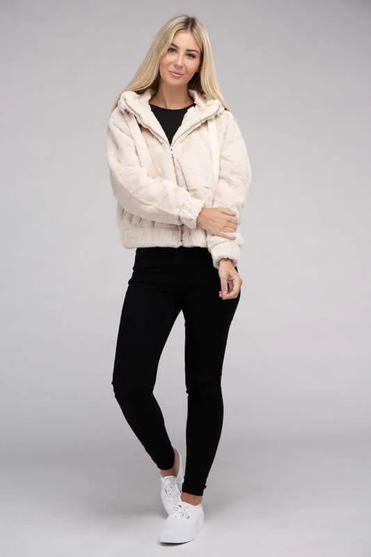 Fluffy Zip-Up Teddy Hoodie Jacket