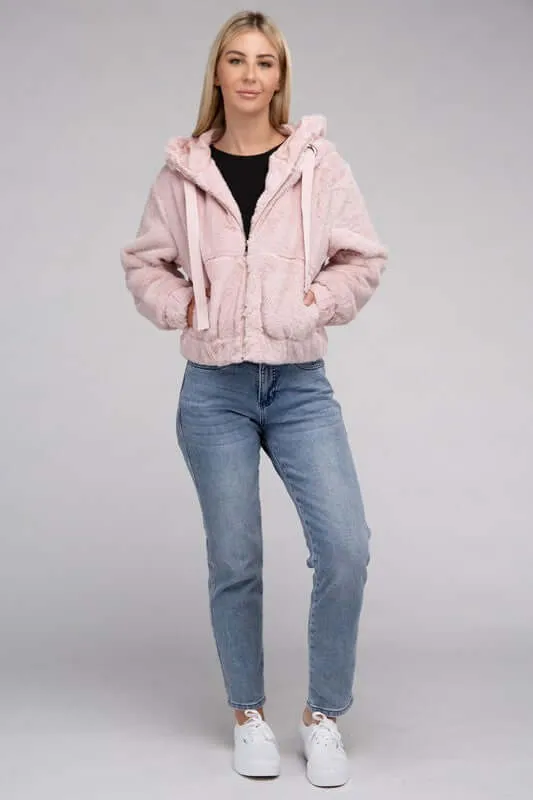 Fluffy Zip-Up Teddy Hoodie Jacket