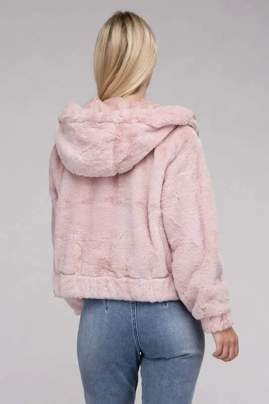 Fluffy Zip-Up Teddy Hoodie Jacket