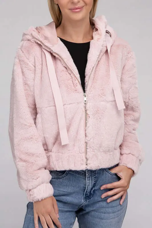 Fluffy Zip-Up Teddy Hoodie Jacket