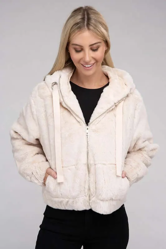 Fluffy Zip-Up Teddy Hoodie Jacket