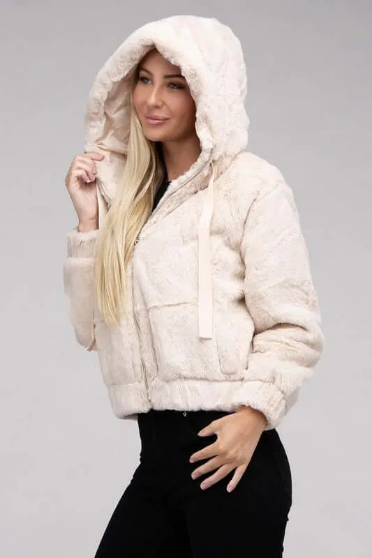 Fluffy Zip-Up Teddy Hoodie Jacket