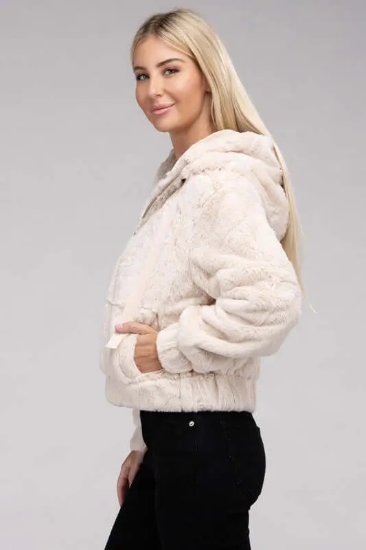 Fluffy Zip-Up Teddy Hoodie Jacket