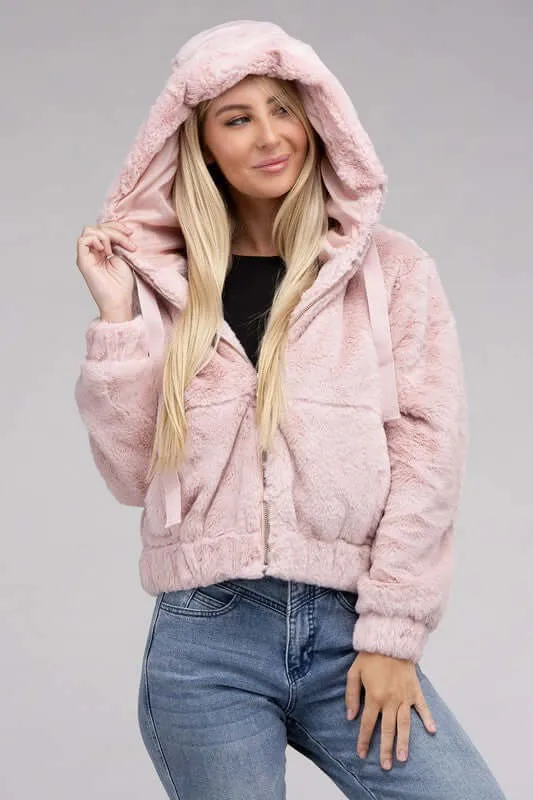 Fluffy Zip-Up Teddy Hoodie Jacket