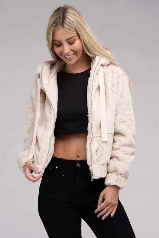 Fluffy Zip-Up Teddy Hoodie Jacket