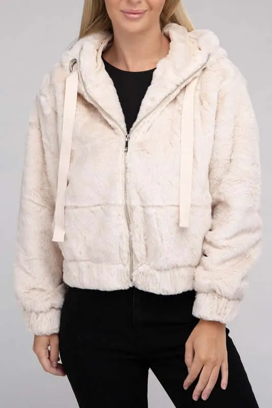 Fluffy Zip-Up Teddy Hoodie Jacket