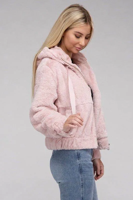 Fluffy Zip-Up Teddy Hoodie