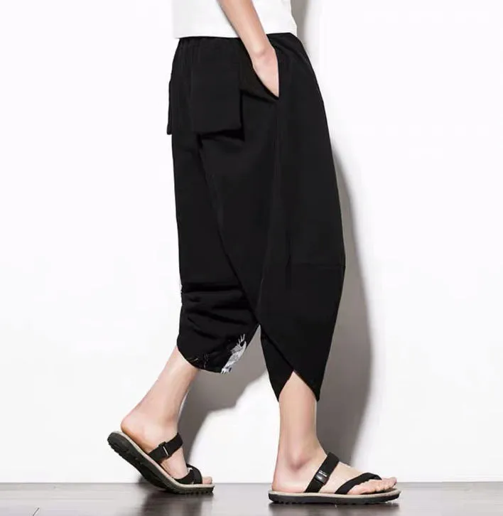 Flying Cranes Drawstring Cropped Pants