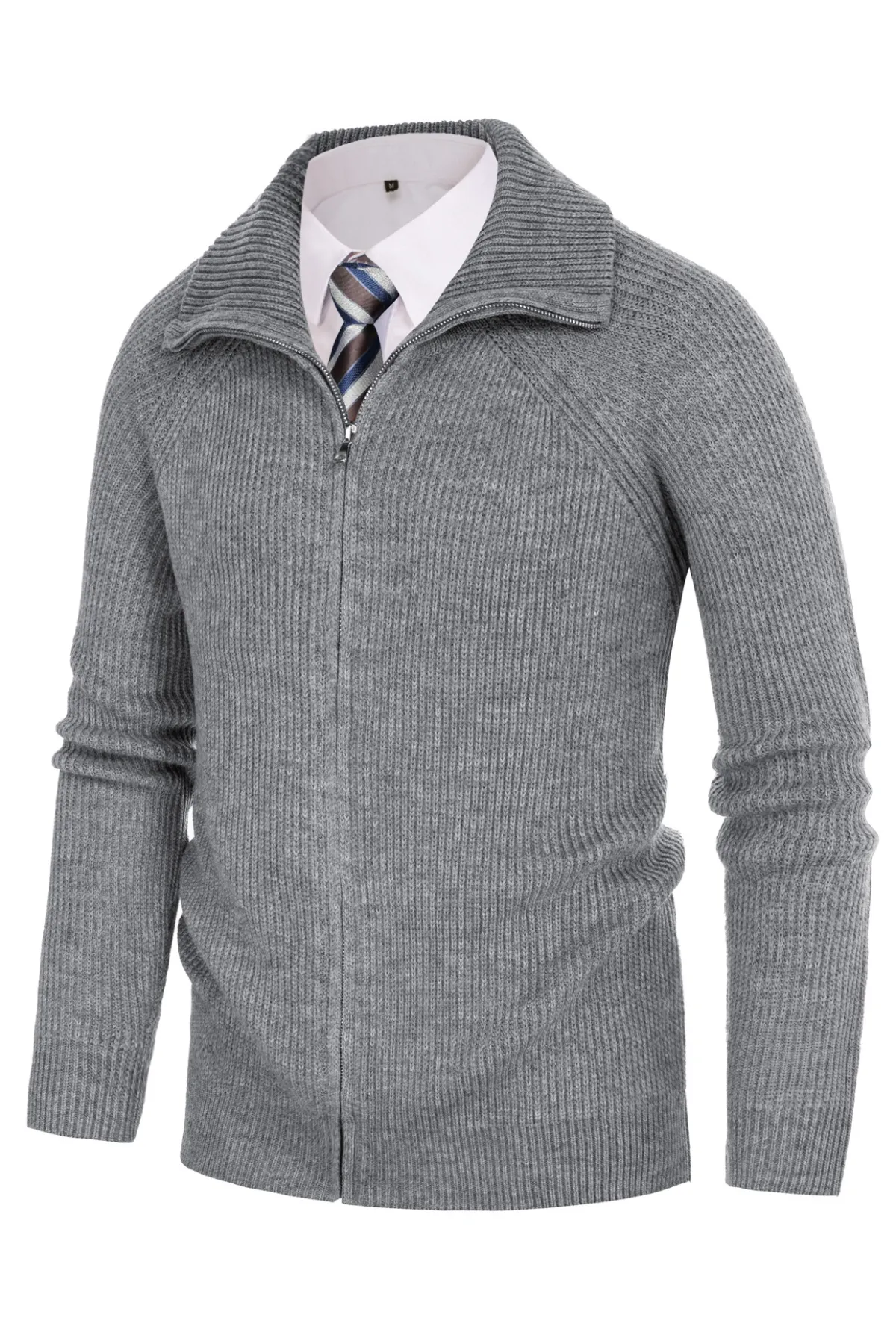 Full Zip Cardigan Sweaters Unisex Lapel Collar Raglan Sleeve Casual Ribbed Sweaters