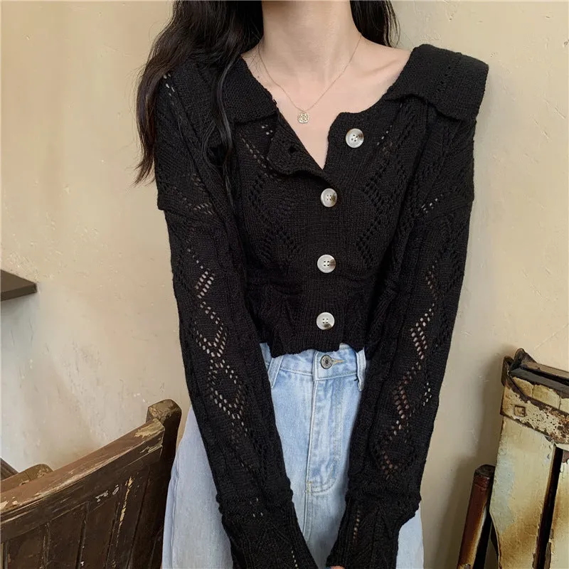 Hollow-out knitwear sweater 2022 thin cardigan coat petite shawl women cardigan jumper