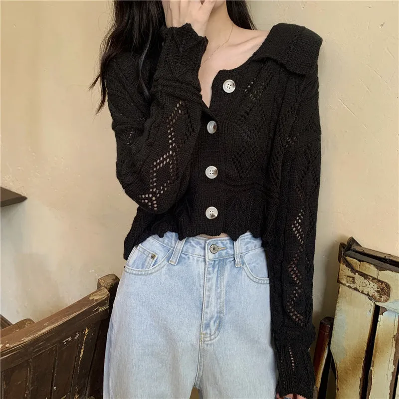 Hollow-out knitwear sweater 2022 thin cardigan coat petite shawl women cardigan jumper