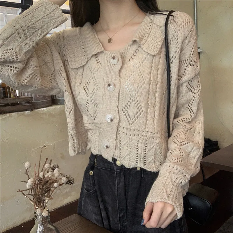 Hollow-out knitwear sweater 2022 thin cardigan coat petite shawl women cardigan jumper