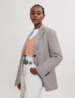 HOUNDSTOOTH TWEED-STYLE TAILORED JACKET