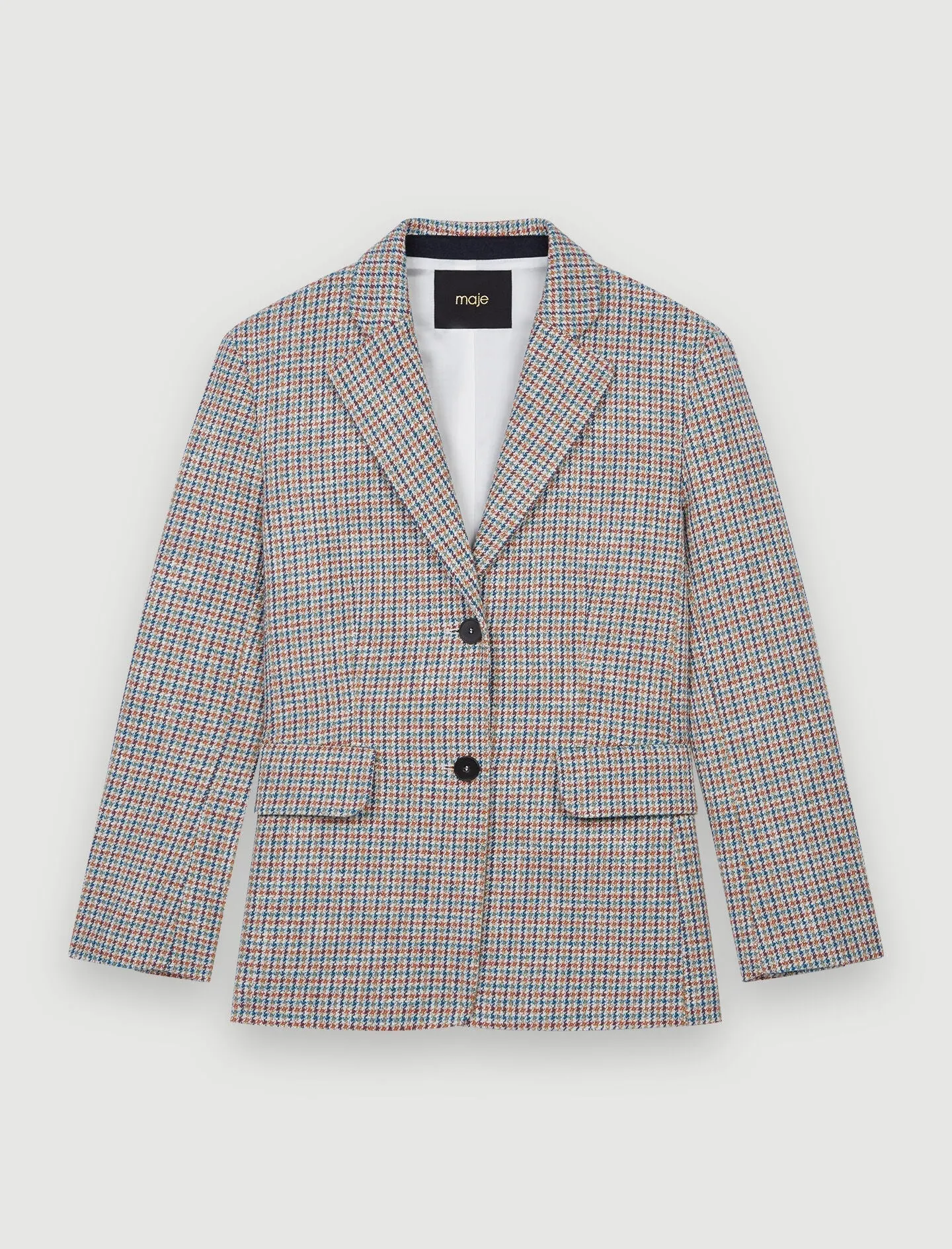 HOUNDSTOOTH TWEED-STYLE TAILORED JACKET