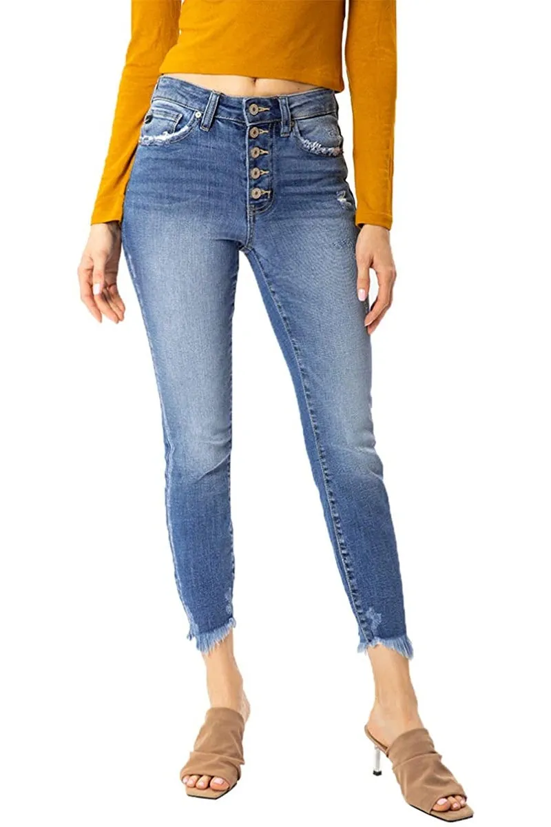 Kancan - Women's High Rise Button Fly Skinny Jeans - KC8577