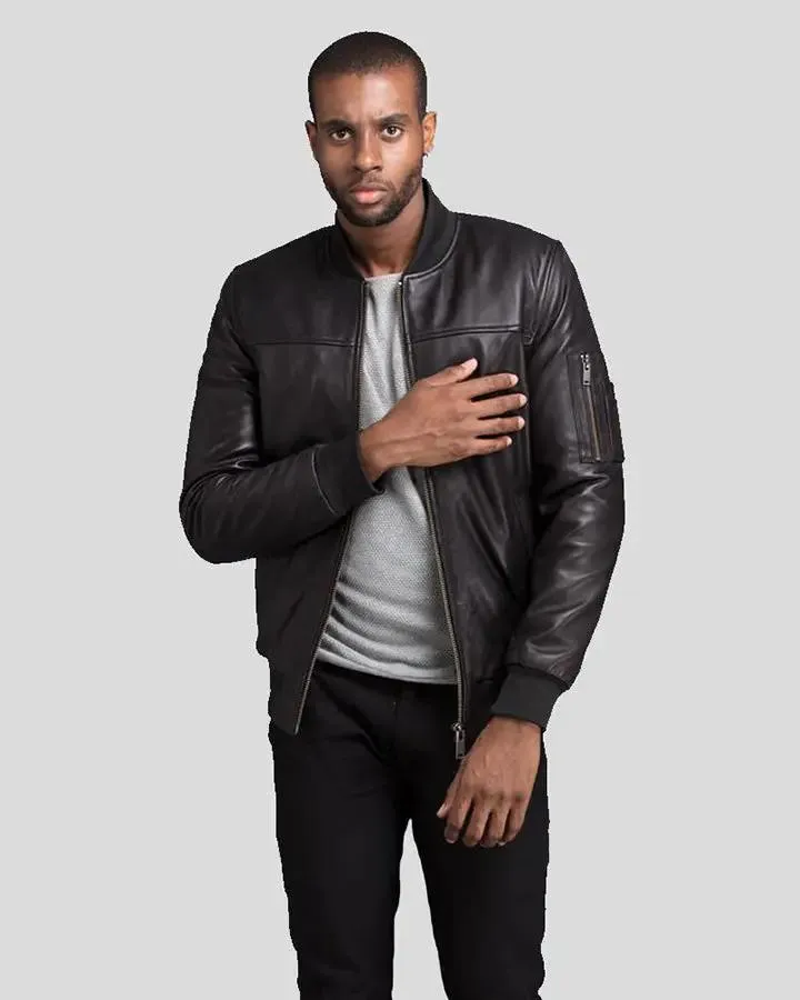 Kyros Black Bomber Genuine Leather Jacket