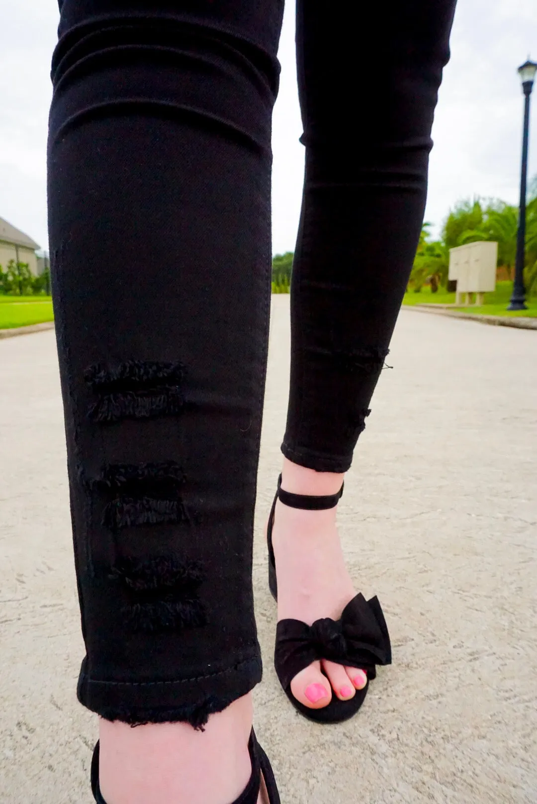 Lauren Kancan Black Ankle Distressed Mid Rise Jeans