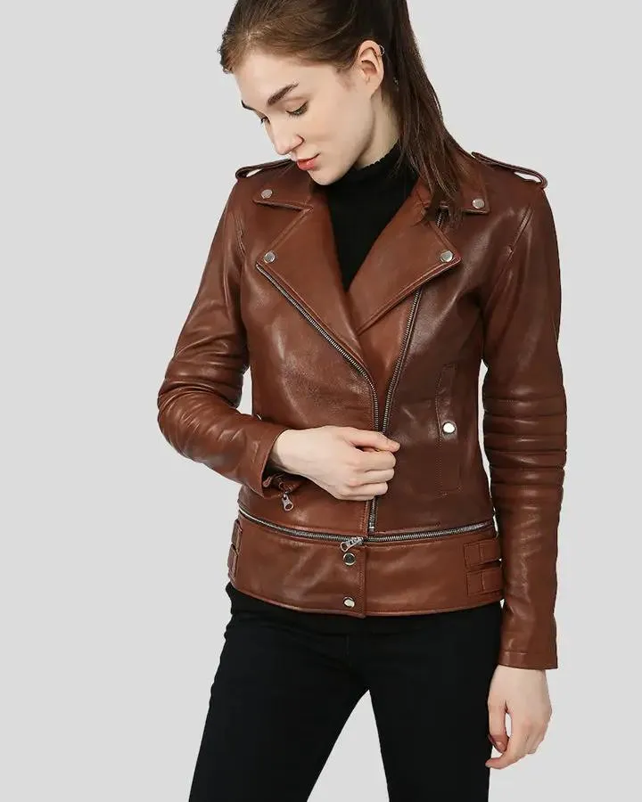 Letitia Brown Biker Leather Jacket