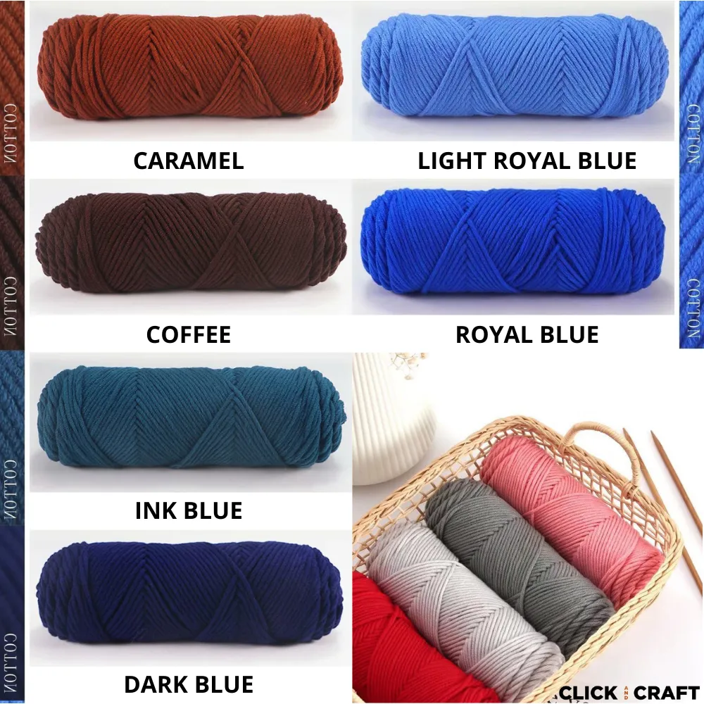 Light Royal Blue Knitting Cotton Yarn | 8-ply Light Worsted Double Knitting