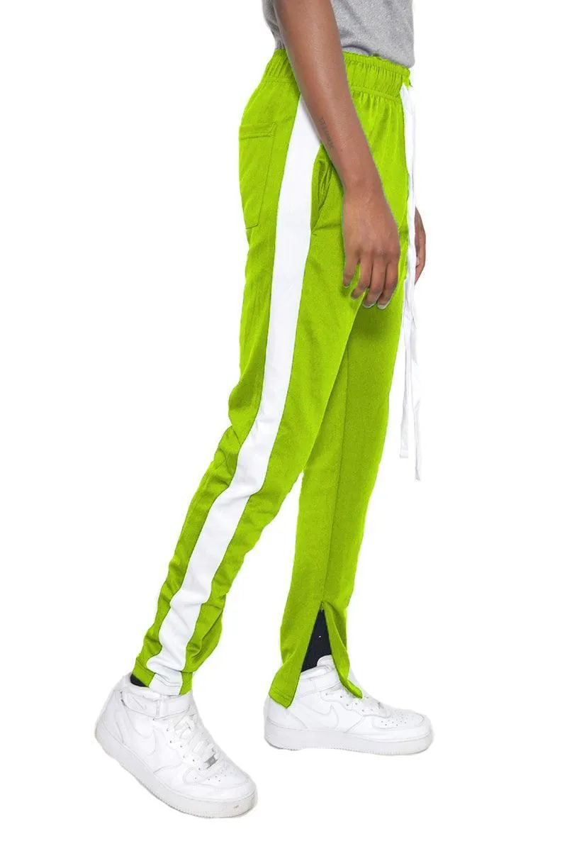 Lime Green And White Classic Slim Fit Track Pants