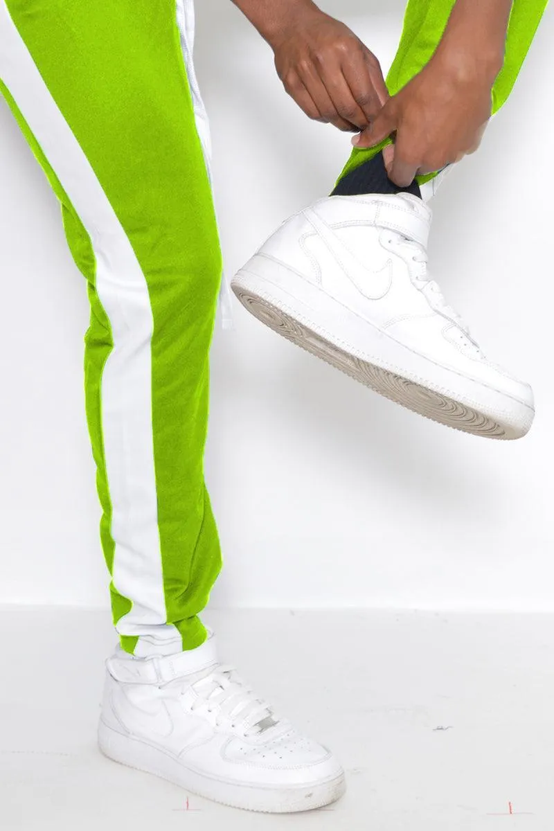 Lime Green And White Classic Slim Fit Track Pants