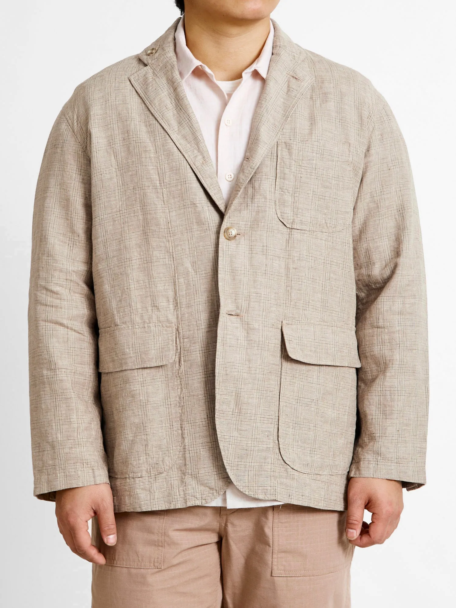 Loiter Jacket in Beige Linen Glen Plaid